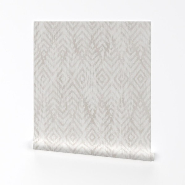 Boho Distressed Look Wallpaper - Rustic Geometric Ikat By Byre Wilde - Neutral Beige Removable Self Adhesive Wallpaper Roll by Spoonflower