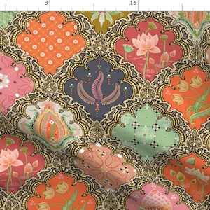 Ornate Indian Inspired Fabric - A Day In Jaipur By Hootenannit - Indian Damask Print Faux Gold Cotton Fabric By The Yard With Spoonflower