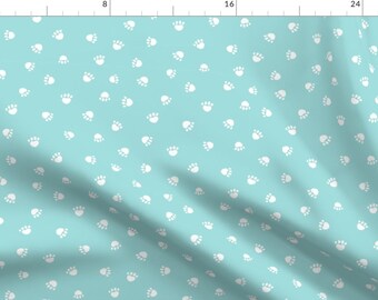 Blue Paw Fabric - Blue Tint Paw Print Fabric, Pet Fabric, Dog Cat By Petfriendly - Paw Cotton Fabric By The Yard With Spoonflower