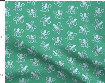 Whimsical Octopus Apparel Fabric - Octopus by vivdesign - Jade Green Coastal Nautical Beach Ocean Seaside Clothing Fabric by Spoonflower