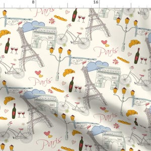 Paris France Fabric - Paris By Bluelela - Paris France Eiffel Tower Travel Tourist Europe Cotton Fabric By The Yard With Spoonflower