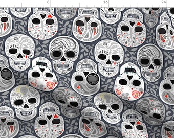 Gray Sugar Skulls Fabric - Calaveras Celebración De Gris By Robinpickens- Day of the Dead Skull Cotton Fabric By The Yard With Spoonflower