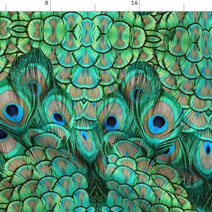 Peacock Fabric - Peacock - 3 Large By Glimmericks - Peacock Feather Emerald Green Bird Upholstery Cotton Fabric By The Yard With Spoonflower