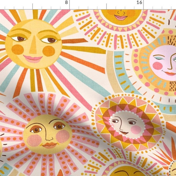 Boho Sunshine Fabric - Good Morning by shellypenko - Bohemian Terracotta Rainbow Celestial Boho Sun Face Fabric by the Yard by Spoonflower