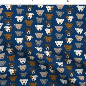 Pitbull Fabric - Pitbull Heads Terrier Dog Fabrics - Navy By Petfriendly - Pitbull Heads Faces Cotton Fabric By The Yard With Spoonflower