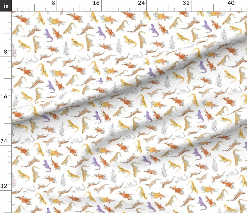 Reptile Fabric Bearded Dragon Scatter on White by Etsy UK