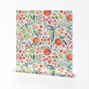 Flower Wallpaper - Oranges By Laurawrightstudio - Watercolor Flowers Custom Printed Removable Self Adhesive Wallpaper Roll by Spoonflower
