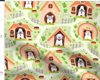 Backyard Doghouses Fabric - Dogsville by creativeinchi - Meadow Sweet Cute Pet Dog House Barkitecture Gray Fabric by the Yard by Spoonflower