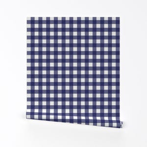 Blue Plaid Wallpaper - Delft Check By Ragan - Plaid Modern Home Decor Custom Printed Removable Self Adhesive Wallpaper Roll by Spoonflower