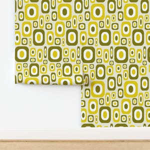 Mid Century Modern Wallpaper - Olive Mod By Jjtrends - Olive Yellow Custom Printed Removable Self Adhesive Wallpaper Roll by Spoonflower image 4
