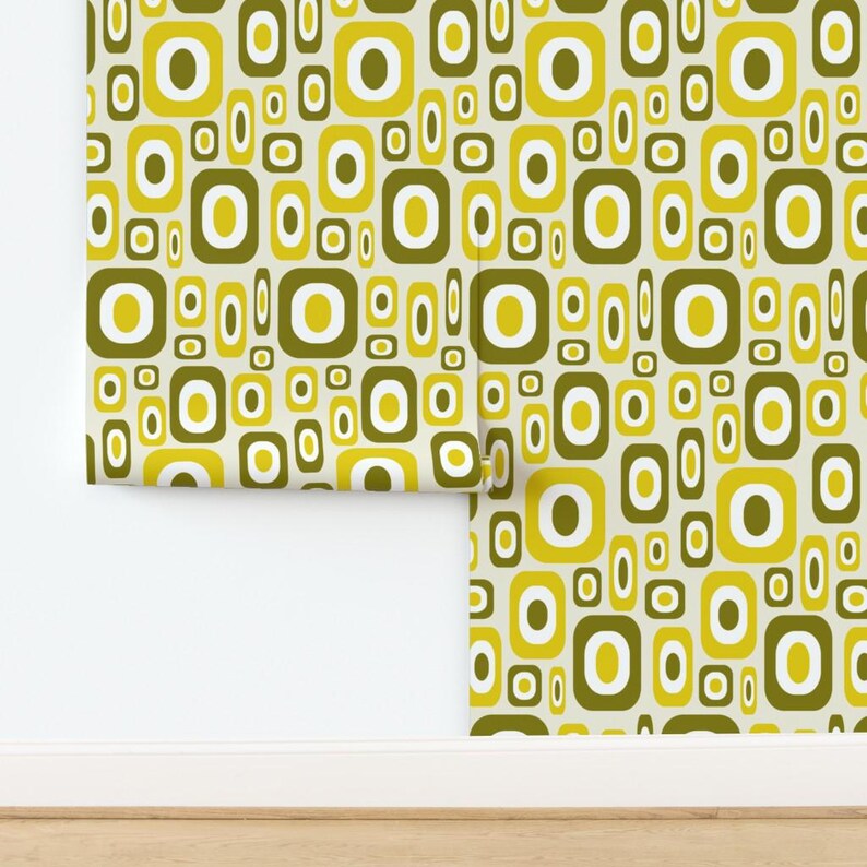 Mid Century Modern Wallpaper - Olive Mod By Jjtrends - Olive Yellow Custom Printed Removable Self Adhesive Wallpaper Roll by Spoonflower image 4