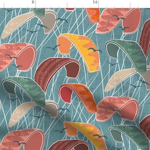 Summer Sports Fabric - Kitesurfing - Fly Like An Eagle By Heidi-Abeline - Blue Red Yellow Teal Cotton Fabric By The Yard With Spoonflower