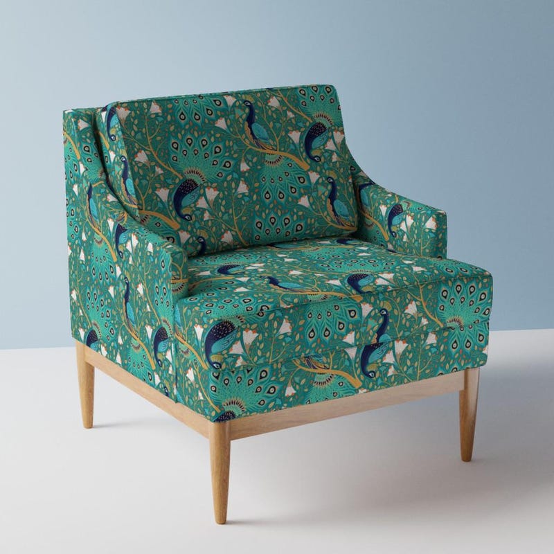 View of Peacock Upholstery Fabric - Etsy