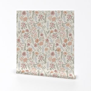 Blush Floral Wallpaper - Consider The Wildflower by wildcomb_designs - Muted Colors Removable Peel and Stick Wallpaper by Spoonflower