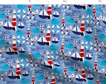 Sailboat Lighthouse Fabric - Sailboat By Bruxamagica - Baby Boy Nautical Nursery Cotton Fabric By The Yard With Spoonflower