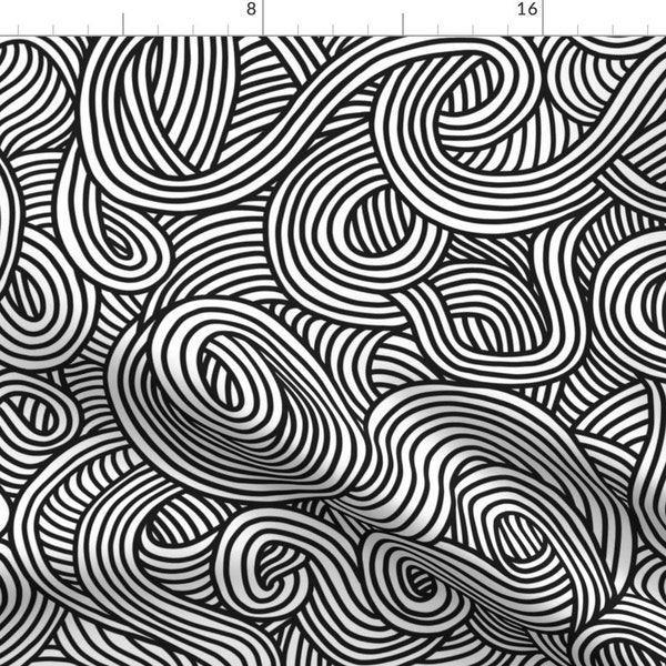 Swirl Noodle Fabric - Noodle Doodle (Large Scale) By Sveta Aho - Swirl Black White Drawn Noodle Cotton Fabric By The Yard With Spoonflower