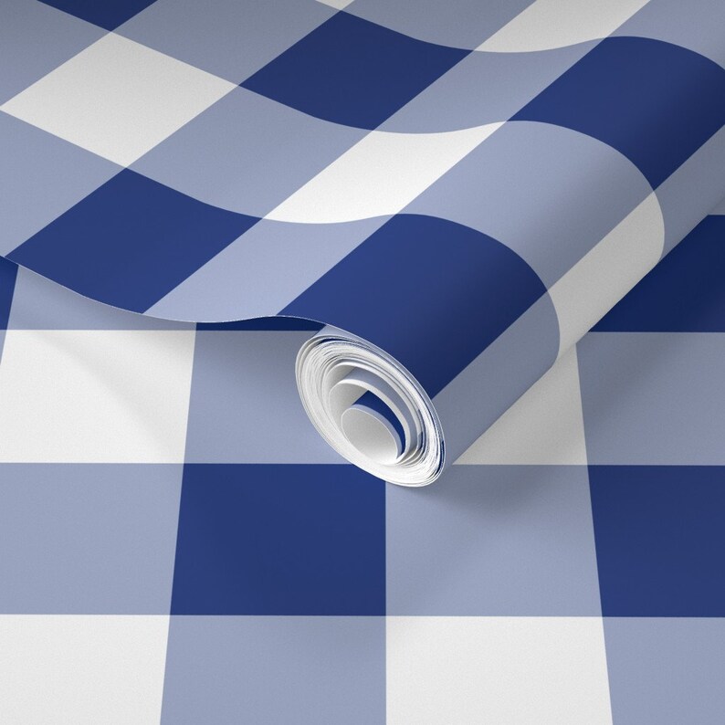 Gingham Wallpaper Blue White Gingham 2 by Etsy