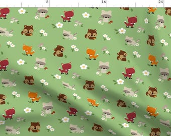 Woodland Animals Fabric - Woodland Animal Friends By Clayvision - Kawaii Fox Raccoon Cute Kids Cotton Fabric By The Yard With Spoonflower