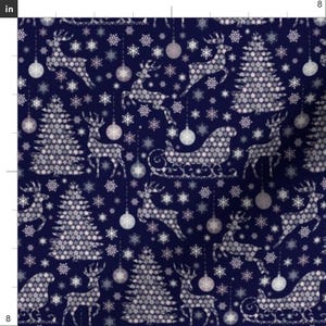 Vintage Navy Blue Christmas Pattern Fabric - Deer, Oh Dear By Miaclarke - Vintage Christmas Cotton Fabric By The Yard With Spoonflower image 3