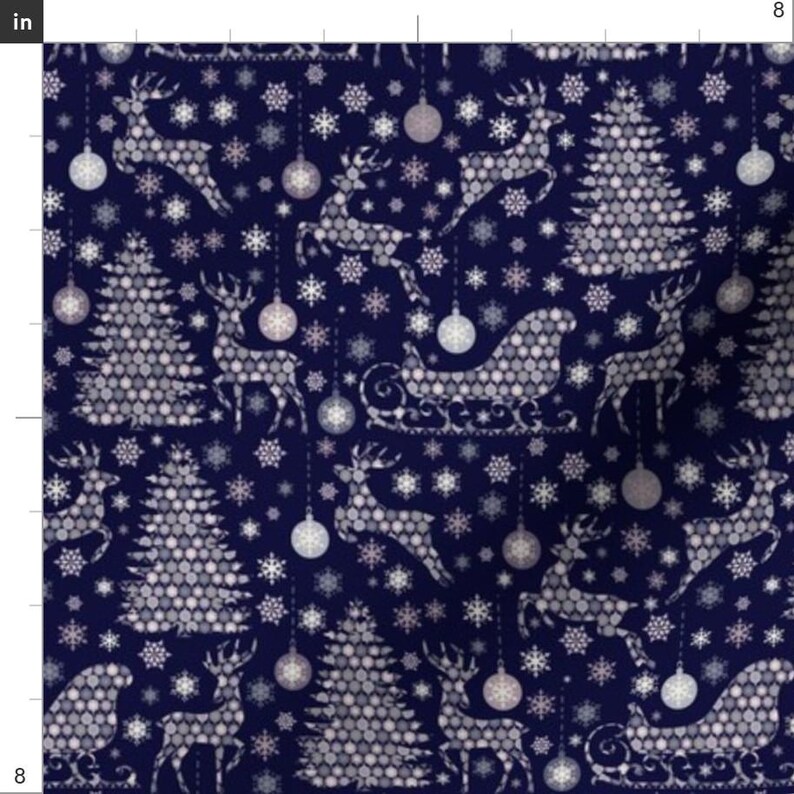 Vintage Navy Blue Christmas Pattern Fabric - Deer, Oh Dear By Miaclarke - Vintage Christmas Cotton Fabric By The Yard With Spoonflower image 3
