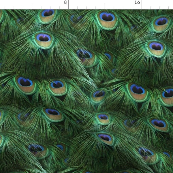 Green + Blue Peacock Feathers Fabric - Tale Of The Peacock Tail By Peacoquettedesigns - Feathers Cotton Fabric By The Yard With Spoonflower