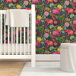 Jungle Wallpaper - Floral Jungle Elephant By Miraparadies - Bohemian Green Pink Summer Removable Self Adhesive Wallpaper Roll by Spoonflower image 6