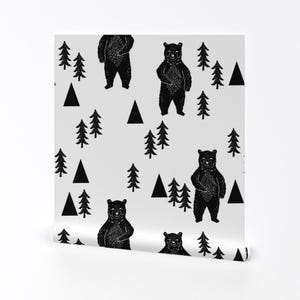 Bear Wallpaper - Forest Bear Woodland Mountain Trees By Andrea Lauren - Custom Printed Removable Self Adhesive Wallpaper Roll by Spoonflower