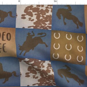 Rodeo Boy Blue Quilted Fabric - Rodeo Life Patchwork 7 Inch By Darlindivasanddudes - Rodeo Boy Cotton Fabric By The Yard With Spoonflower