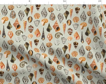 Shell Fabric - Seashells Beach Summer Mint Ocean Water Sea Nautical - Neutral By Andrea Lauren - Cotton Fabric By The Yard With Spoonflower