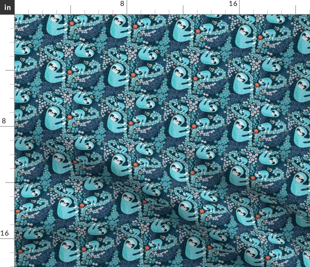 Blue Sloths Illustration Fabric Sloth Cloth Small Scale By | Etsy
