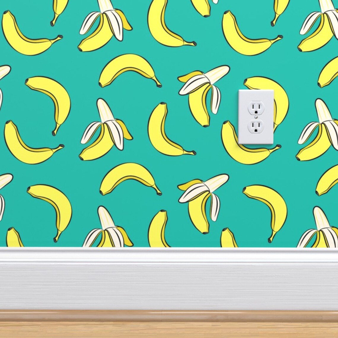 Pop Art Banana Wallpaper Bananas on Green by | Etsy
