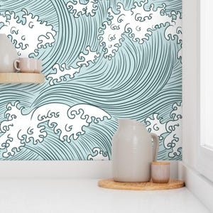 Ocean Waves Wallpaper - Japanese Waves By Sveta Aho - Pine Green Mint Blue Nautical Removable Self Adhesive Wallpaper Roll by Spoonflower image 7