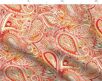 Warm Boho Apparel Fabric - Large Sunset Paisley by creativeinchi - Bohemian Orange Pink Red Non Directional Clothing Fabric by Spoonflower