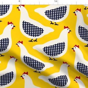 Chickens Fabric - Checkered Chickens by meaganelizabethdesign - Country Farmhouse Checkered Farm Animals Fabric by the Yard by Spoonflower