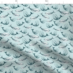 Modern Nautical Whale Fabric - Whale Kids By Adehoidar - Nautical Whale Cotton Fabric By The Yard With Spoonflower