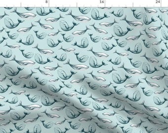Modern Nautical Whale Fabric - Whale Kids By Adehoidar - Nautical Whale Cotton Fabric By The Yard With Spoonflower