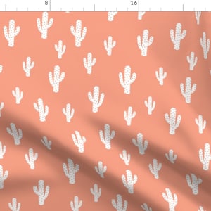 Pink and White Cactus Fabric - Cactus Coral By Kimsa - Geometric Cactus Nursery and Home Decor Cotton Fabric By The Yard With Spoonflower