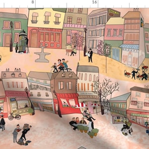 Paris Fabric - Paris By Bycornelia - Vintage Romantic Outdoor City Paris Cafe Building Scene Cotton Fabric By The Yard With Spoonflower