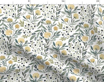 Yellow Watercolor Blooms Fabric - Yellow Floral By Bluebirdcoop - Watercolor Botanical Home Decor Cotton Fabric By The Yard With Spoonflower