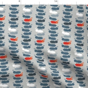 Ants Fabric - Jack Tower By Spellstone - Red Blue Gray Ant Bug Insect Mid Century Mod Cotton Fabric By The Yard With Spoonflower