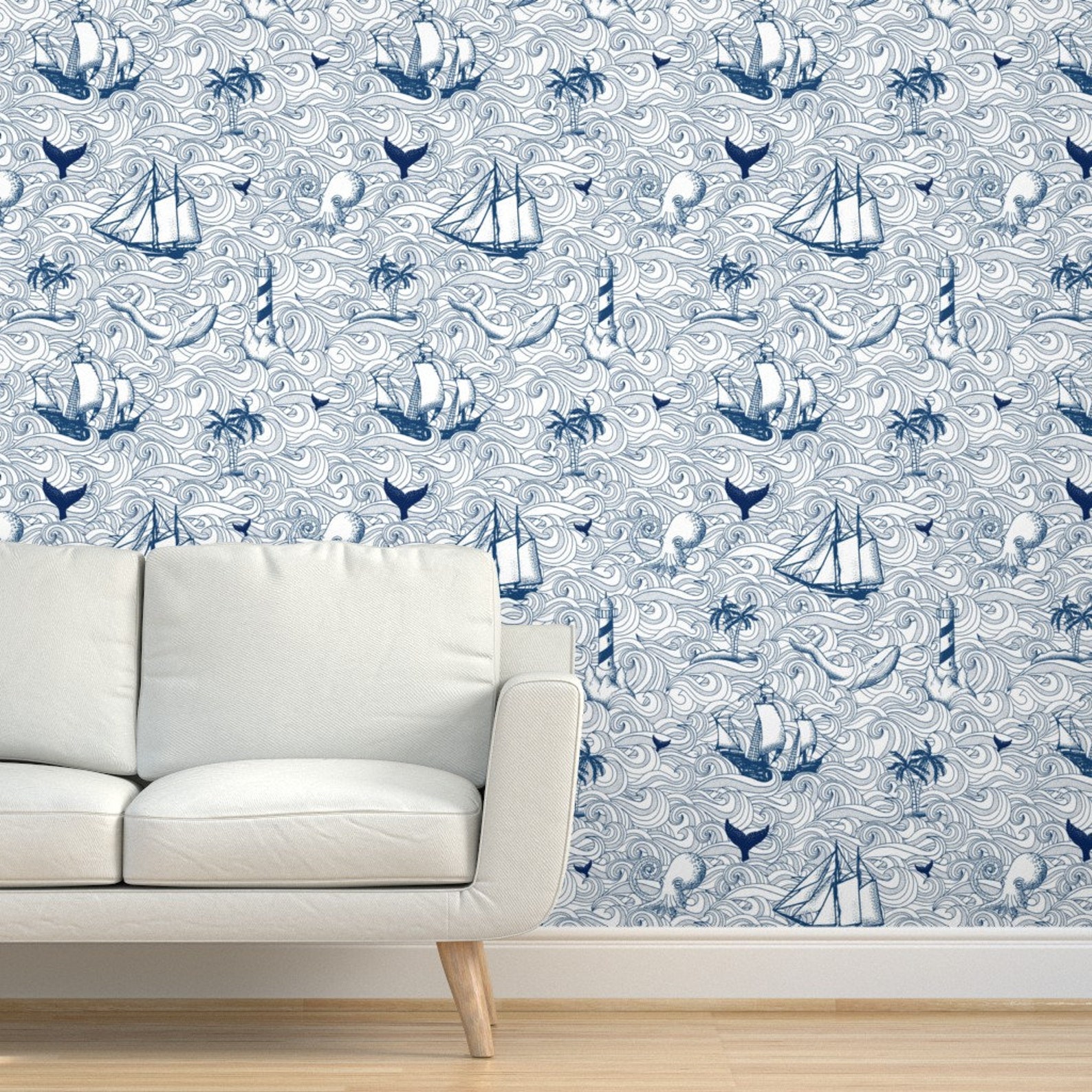 Nautical Wallpaper Vintage Nautical Journey by Whimsical - Etsy