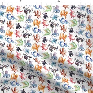 Dragons Fabric - Among Dragons By Miranema - Dragons Mythical Creatures Colorful Watercolor Wings Cotton Fabric By The Yard With Spoonflower