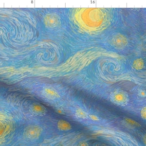Starry Night Fabric - Starry Misty Night By Weavingmajor - Starry Night Nursery Decor Blue Yellow Cotton Fabric By The Yard With Spoonflower