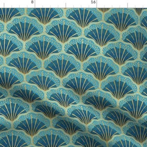 Art Deco Shell Fabric - Art Deco Seashell by fischkandi - Teal Scallop Large Scale Abstract Sea Life Fabric by the Yard by Spoonflower