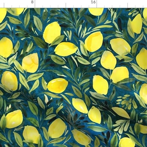 Lemons Fabric - Lemons On Turquoise By Rebecca Reck Art - Watercolor Lemons Citrus Fruit Nature Cotton Fabric By The Yard With Spoonflower