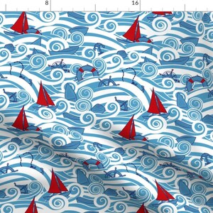 Nautical Ocean Sailing Fabric - The Dancing Waves Version 1 By Hastiisajedii - Nautical Cotton Fabric By The Yard With Spoonflower