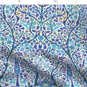 Blue Floral Islamic Fabric - Garden Of Paradise 1h By Muhlenkott - Islamic Cotton Fabric By The Yard With Spoonflower
