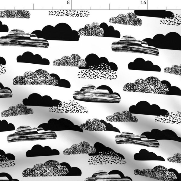 Black And White Fabric - Clouds White Black By Charlotte Winter - Black And White Cotton Fabric by the Yard with Spoonflower