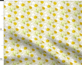 White Daffodils Fabric - White Daffodils By Mzwonko - Summer Wedding Floral and Nursery Decor Cotton Fabric By The Yard With Spoonflower