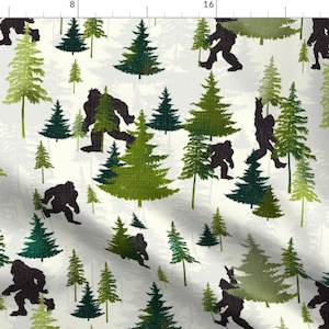 Bigfoot Fabric - Bigfoot Forest by bridgettstahlman -  Forest Woods Trees Sasquatch Folklore Mountains Fabric by the Yard by Spoonflower